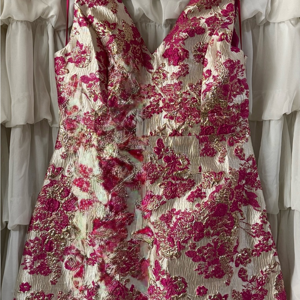 Floral Mini Dress in Pink & Gold
